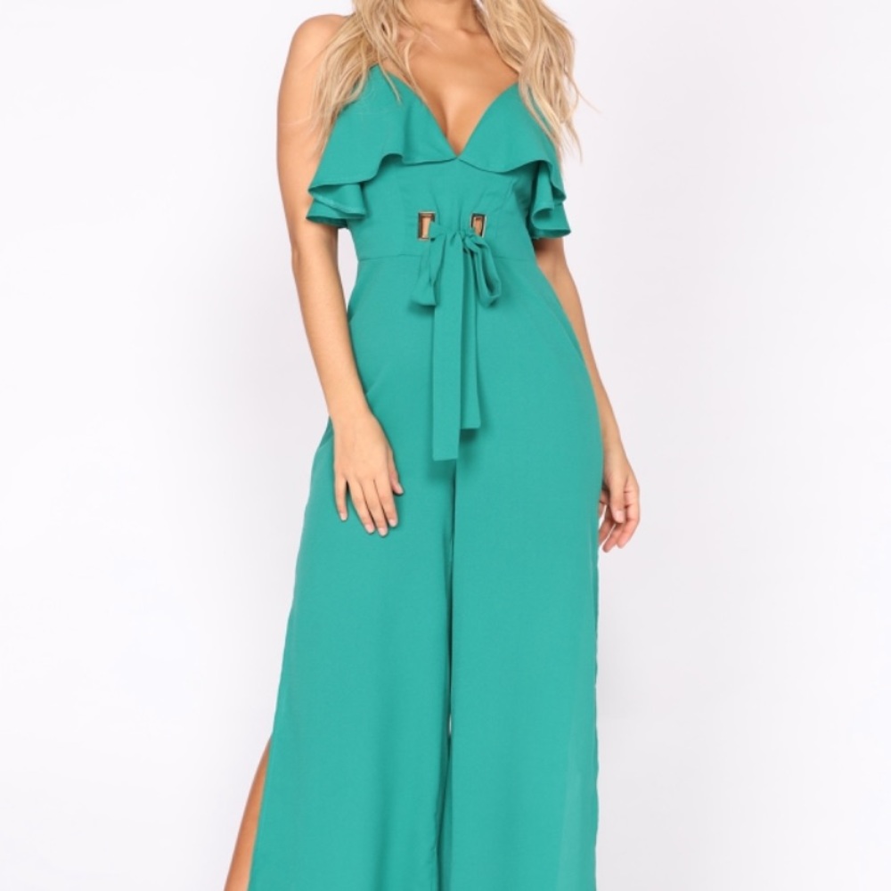 A Teal ruffle Jumpsuit
